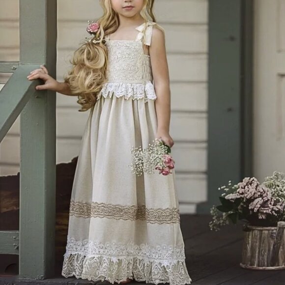 Linen and Lace Dress Dollcake Hushed My Heart Portrait Boho Special Occasion NEW - Picture 3 of 10